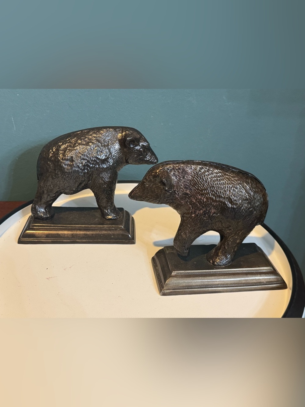 Pair of Broyhill Split Bear Figurine Cast Metal Bookends